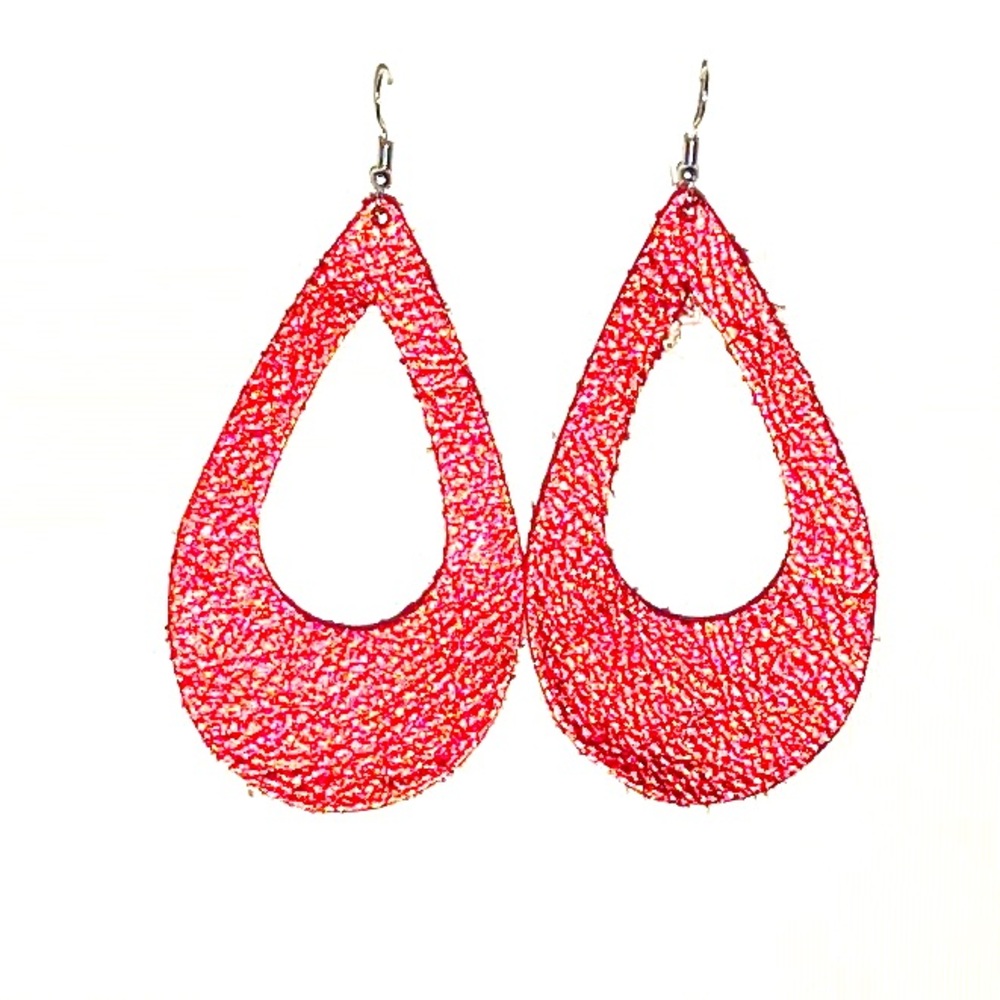 Real Genuine Leather Earrings - Platinum Red